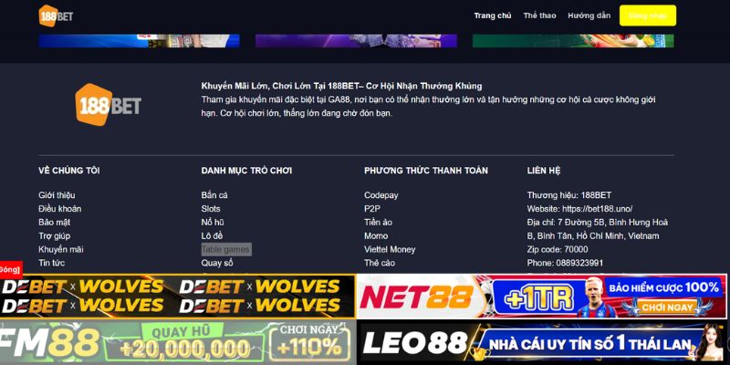 Trang chủ 17 Nền tảng 188BET hiển thị trực quan, dễ thao tác